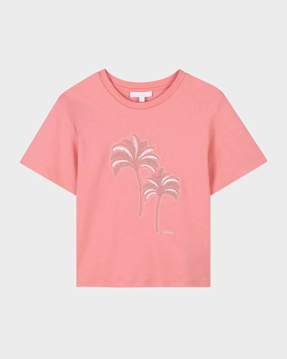 Girl's Palm Tree Embellished Tee, Size 4-